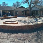 moss rock bench and fire pit